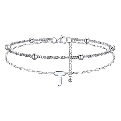 Layered Bubble Initial T Anklets 
