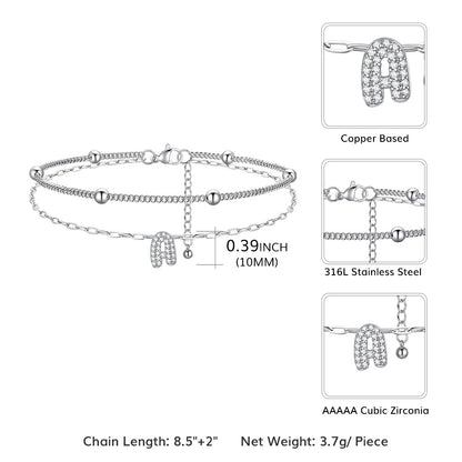 Layered CZ Bubble Initial Anklets Dimension, Durable
