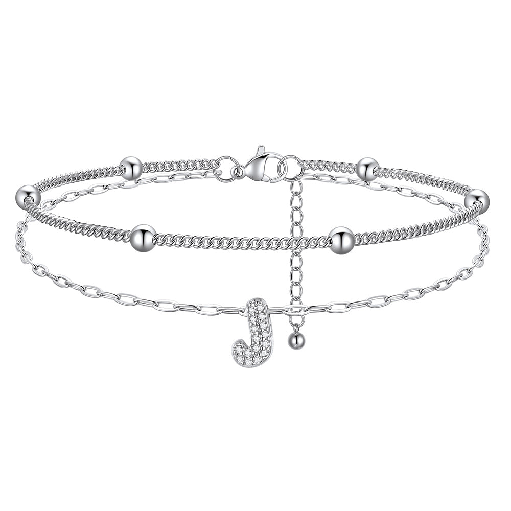 Layered CZ Bubble Initial J Anklets