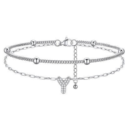 Layered CZ Bubble Initial Y Anklets