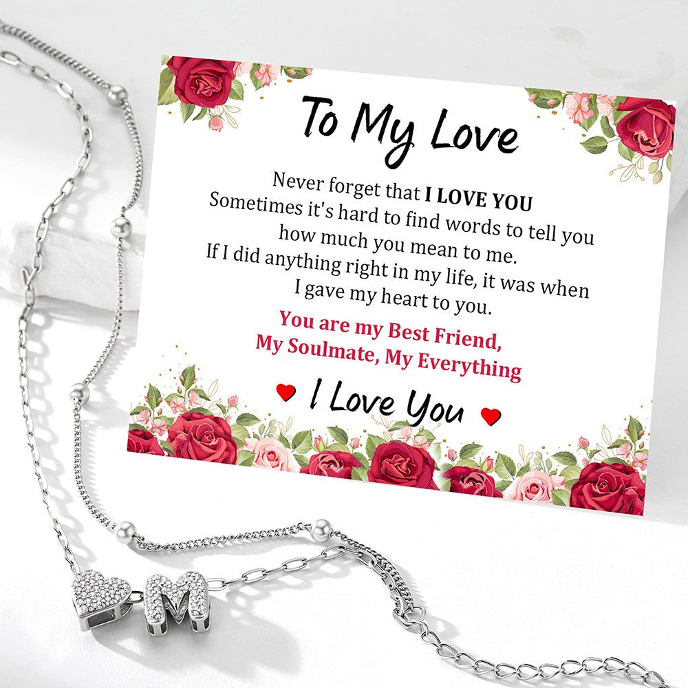 Layered CZ Heart Bubble Initial Anklet Greeting card