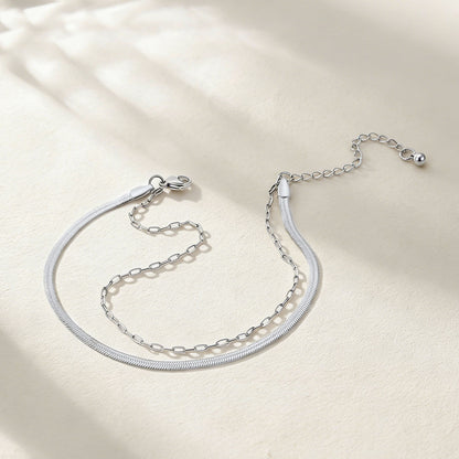 Layered Flat Snake Chain Anklets in stainless steel