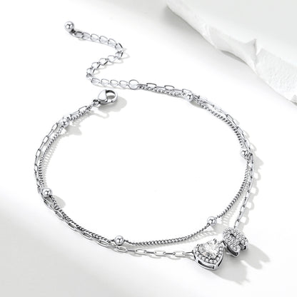 Layered Halo Heart CZ Bubble Initial Charm Anklets 