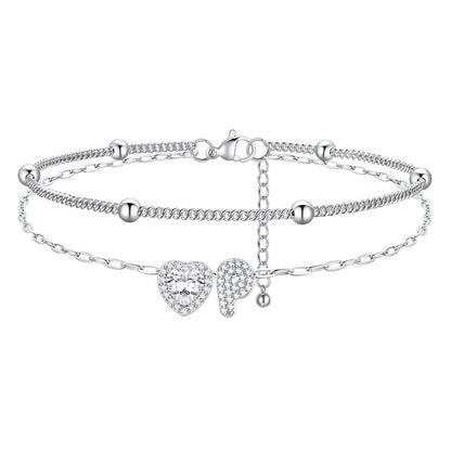 Layered Halo Heart CZ Bubble Initial P Charm Anklets 