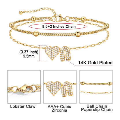 Layered Heart Bubble Initial Anklet Dimension, Durable