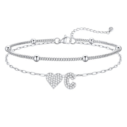 Layered Heart Bubble Initial C Anklet 