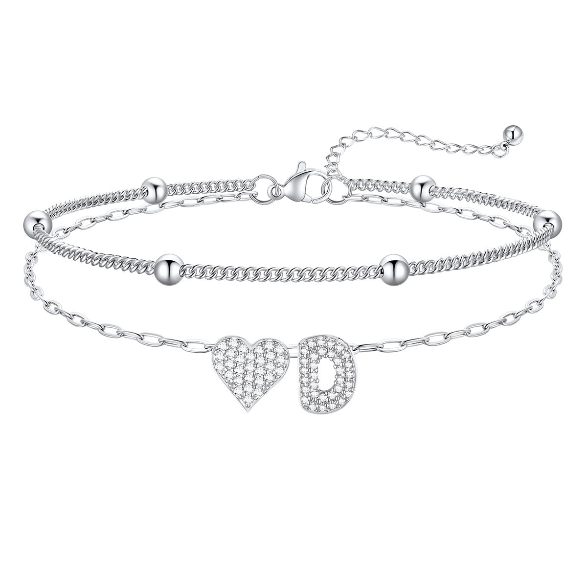 Layered Heart Bubble Initial D Anklet 