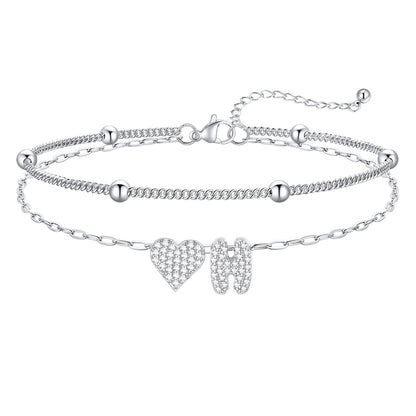 Layered Heart Bubble Initial H Anklet 