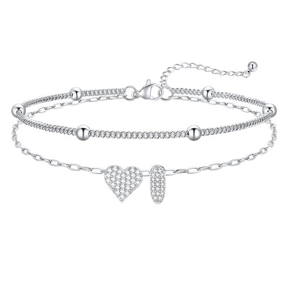 Layered Heart Bubble Initial I Anklet 