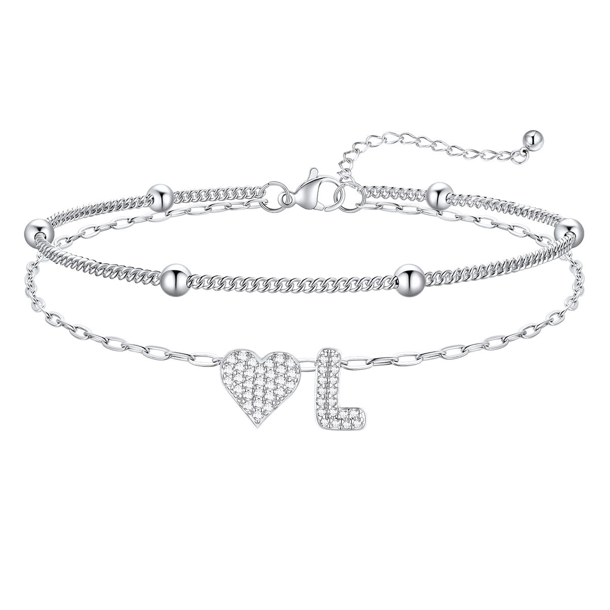 Layered Heart Bubble Initial L Anklet 