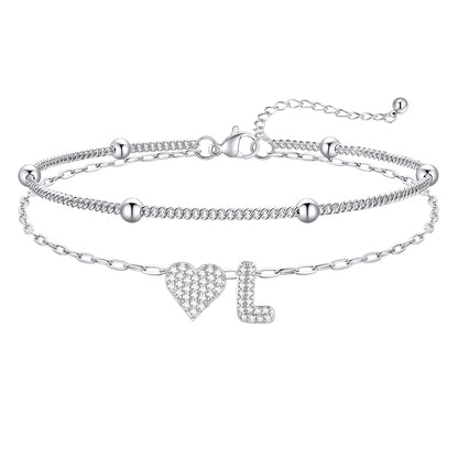Layered Heart Bubble Initial L Anklet 