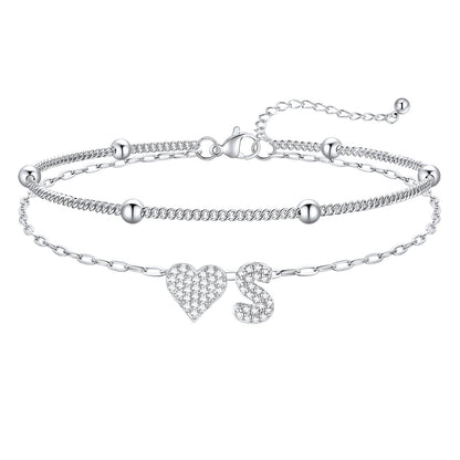 Layered Heart Bubble Initial S Anklet 