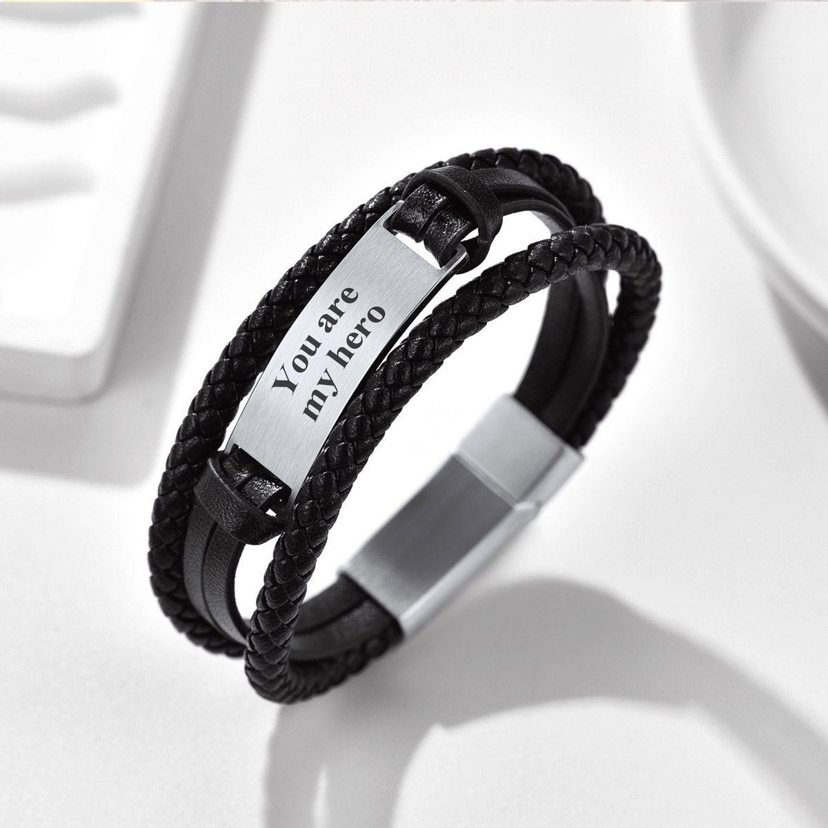 Leather Braided Bracelet Engraved