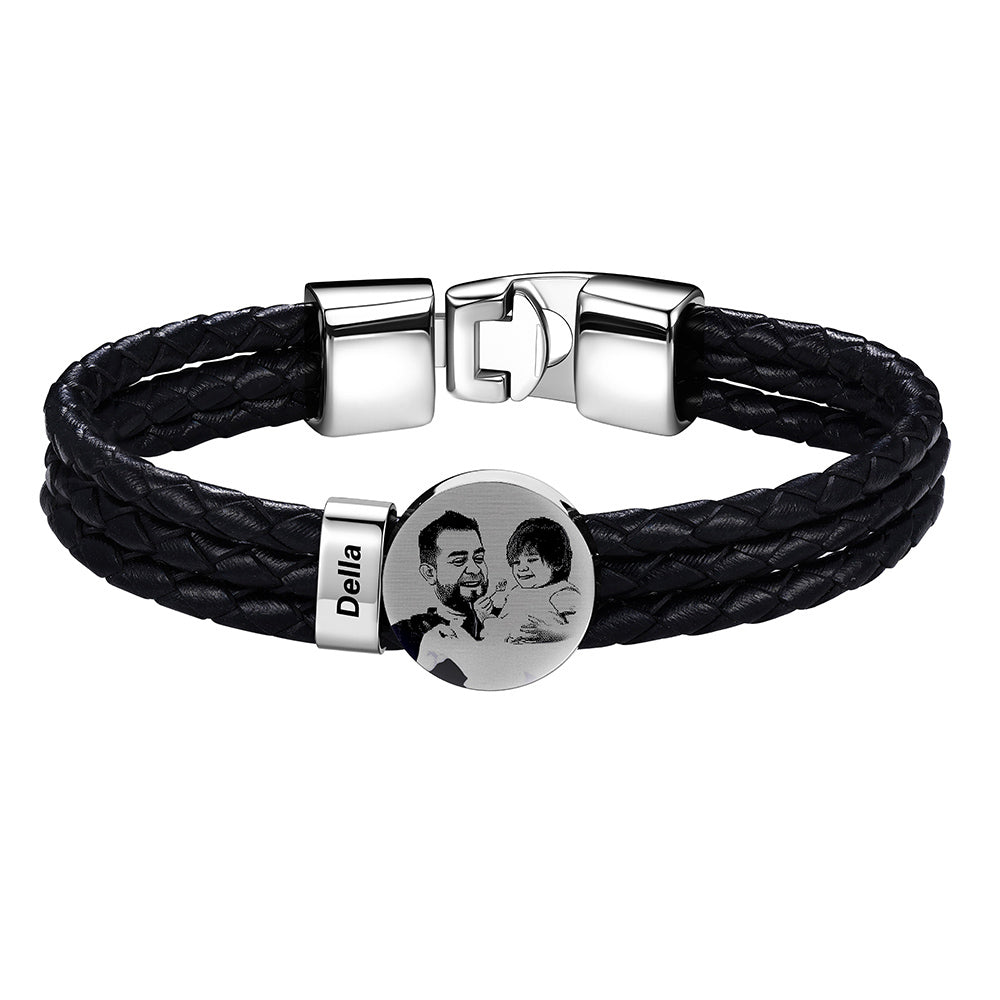 Leather Braided Photo 1 Name Bracelet
