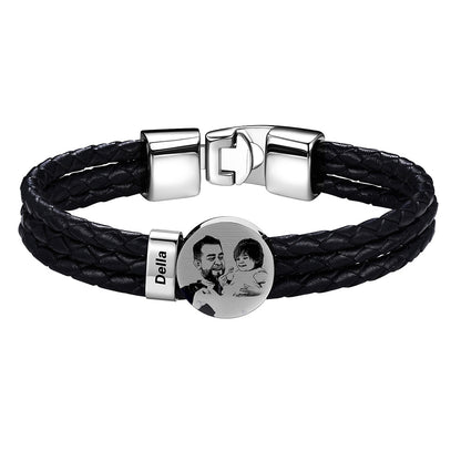 Leather Braided Photo 1 Name Bracelet