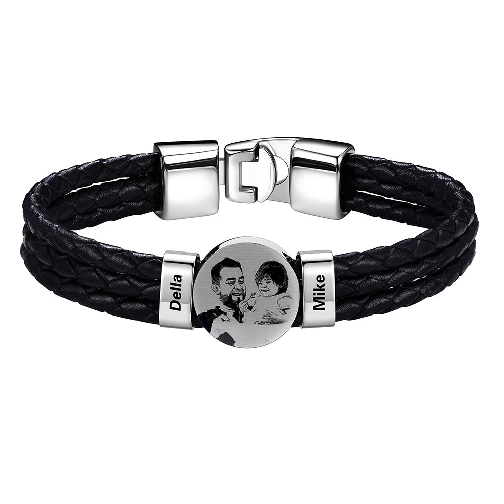 Leather Braided Photo 2 Name Bracelet