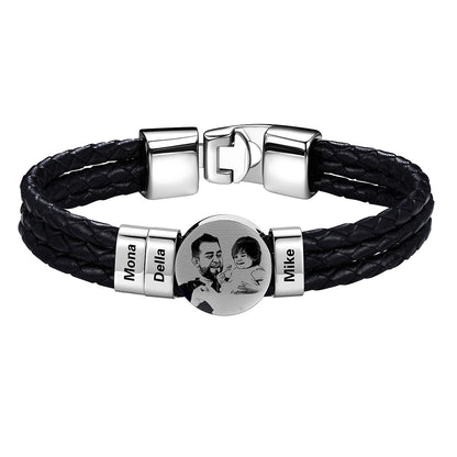 Leather Braided Photo 3 Name Bracelet