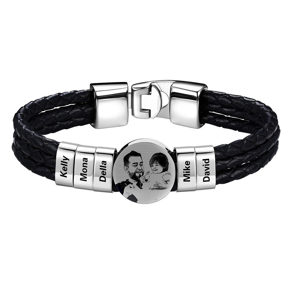 Leather Braided Photo 5 Name Bracelet