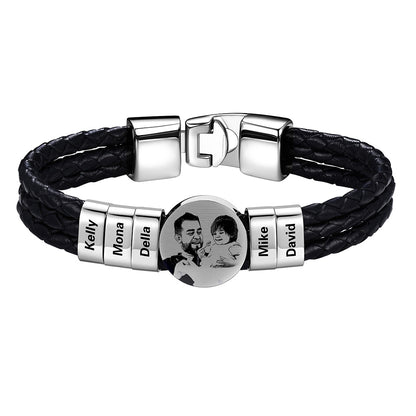 Leather Braided Photo 5 Name Bracelet
