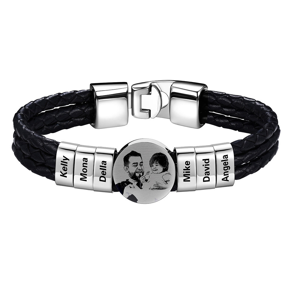Leather Braided Photo 6 Name Bracelet