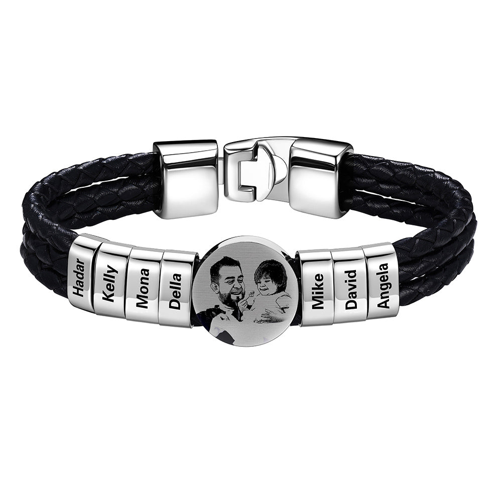 Leather Braided Photo 7 Name Bracelet
