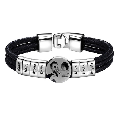 Leather Braided Photo 7 Name Bracelet