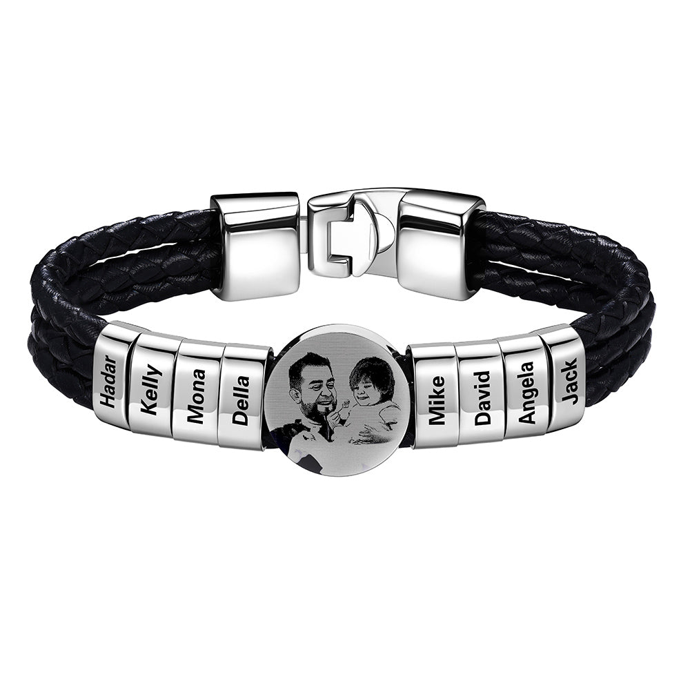 Leather Braided Photo 8 Name Bracelet