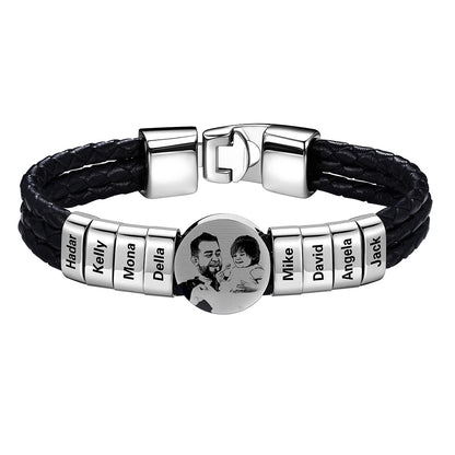 Leather Braided Photo 8 Name Bracelet