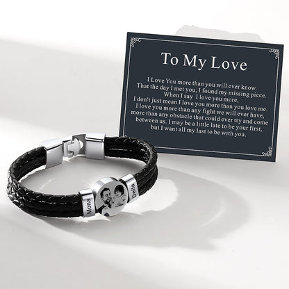 Leather Braided Photo Multi Name Bracelet