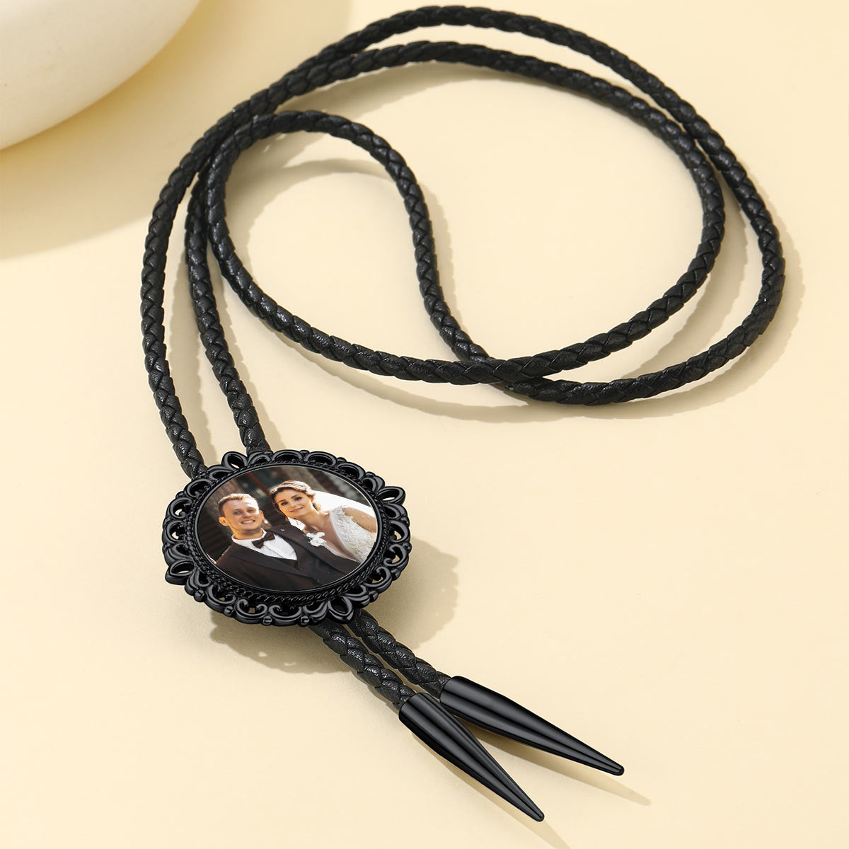 Leather Picture Bolo Ties Black Plated