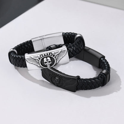 Leather Skull Wing Bracelet in 2 different colors