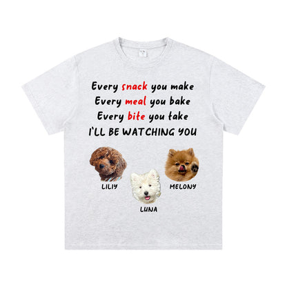 Light Grey t-shirt with 3 dogs illustrations and text on a white background