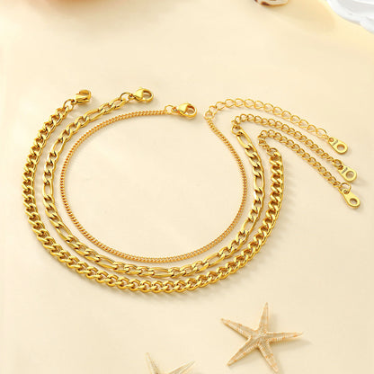 Link Chain Layered Ankle Bracelet Set 3PCS