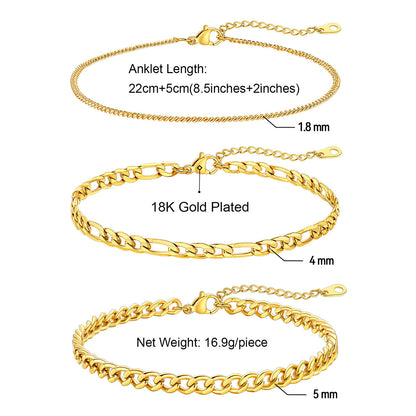 Link Chain Layered Ankle Bracelet Set 3PCS Dimension, Durable