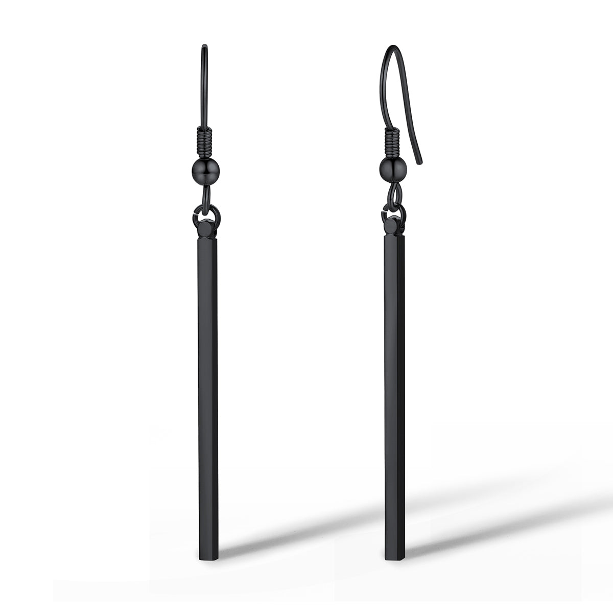 Long Vertical Bar Dangle Earrings Black 