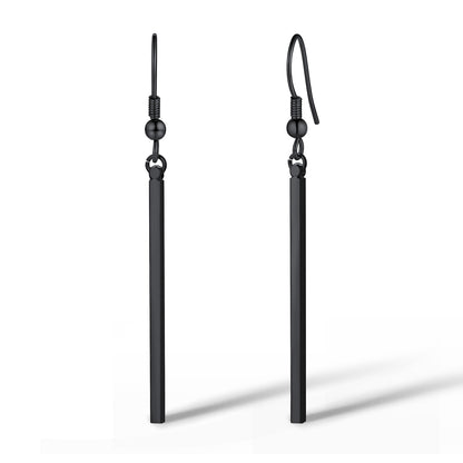 Long Vertical Bar Dangle Earrings Black 