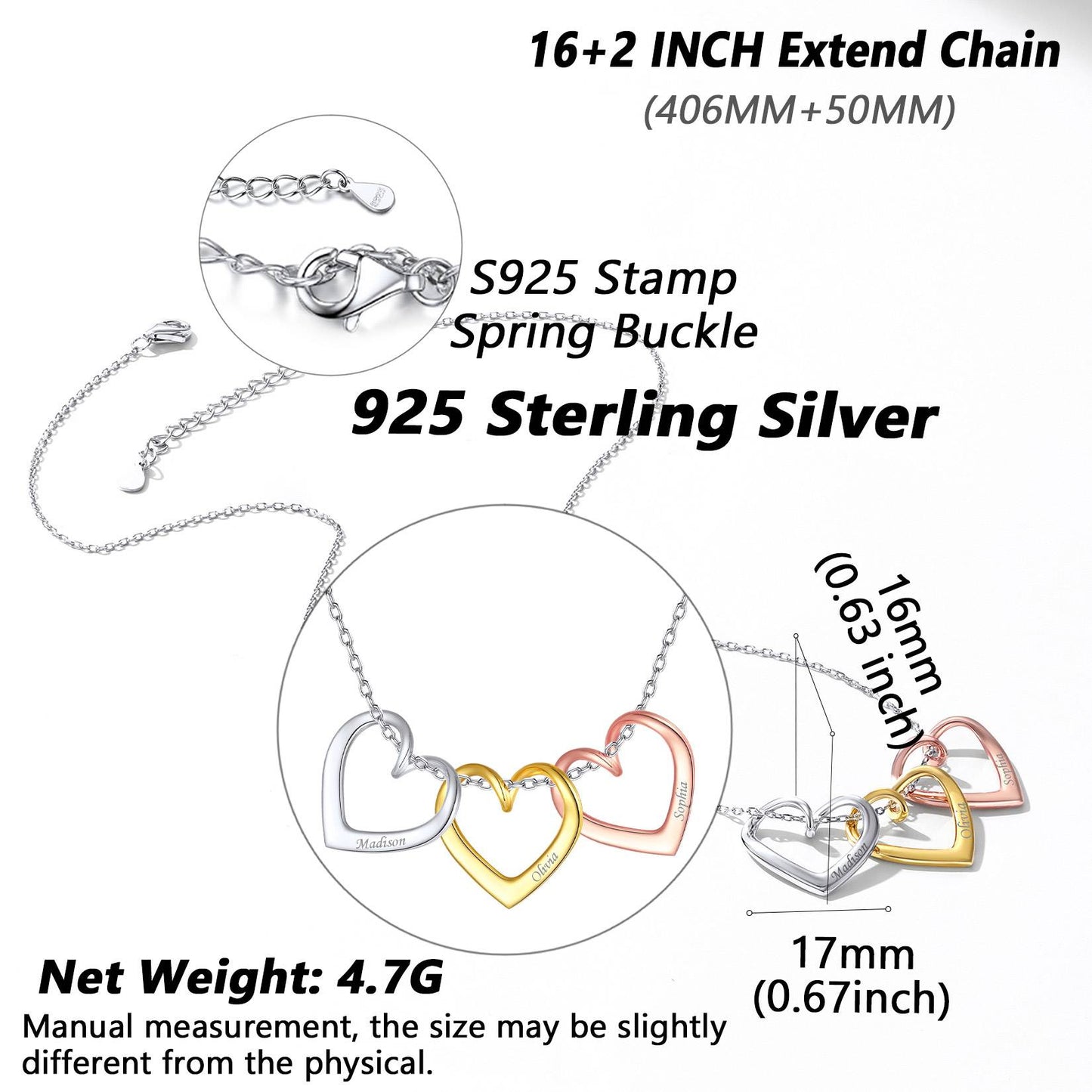 Love Open Heart Necklace Dimension, Hypoallergenic