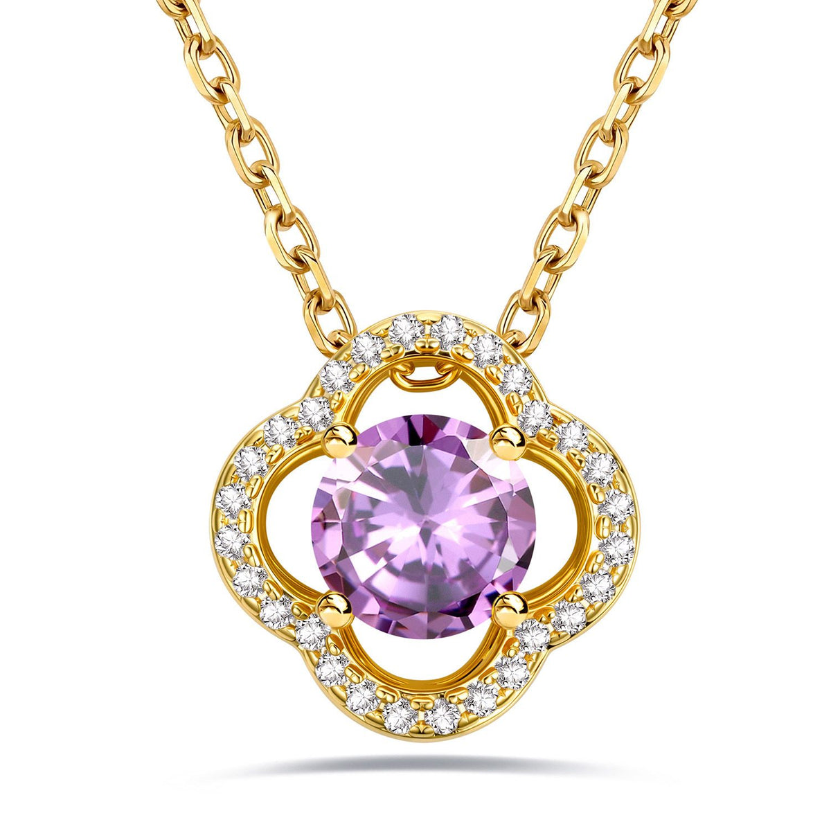 Lucky Four-Leaf Clover February Birthstone Necklace for Women