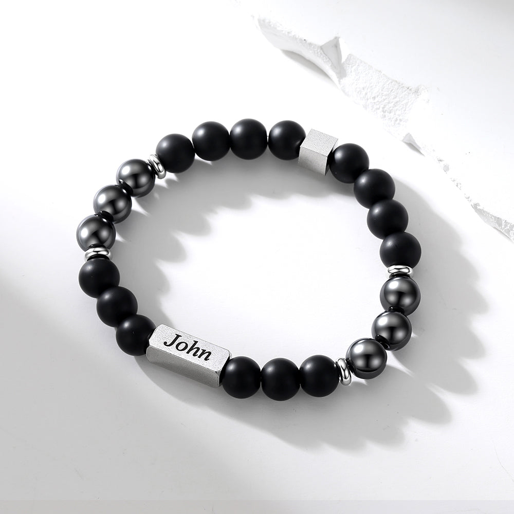 Magnetic Hematite Beaded Bracelet for Men on a white background