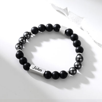 Magnetic Hematite Beaded Bracelet for Men on a white background