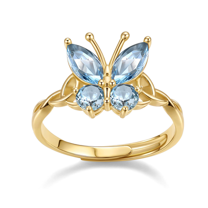 March Adjustable Celtic Knot Butterfly Birthstone Ring
