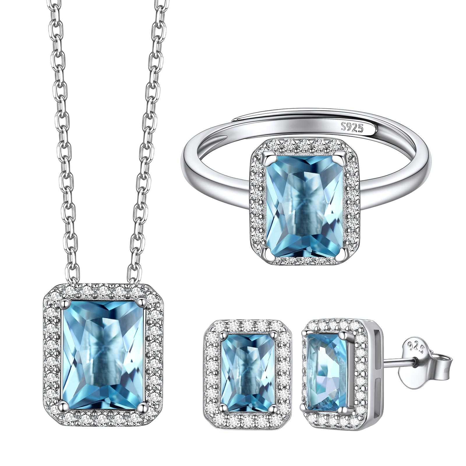 March Birthstone Emerald Cut Jewelry Set