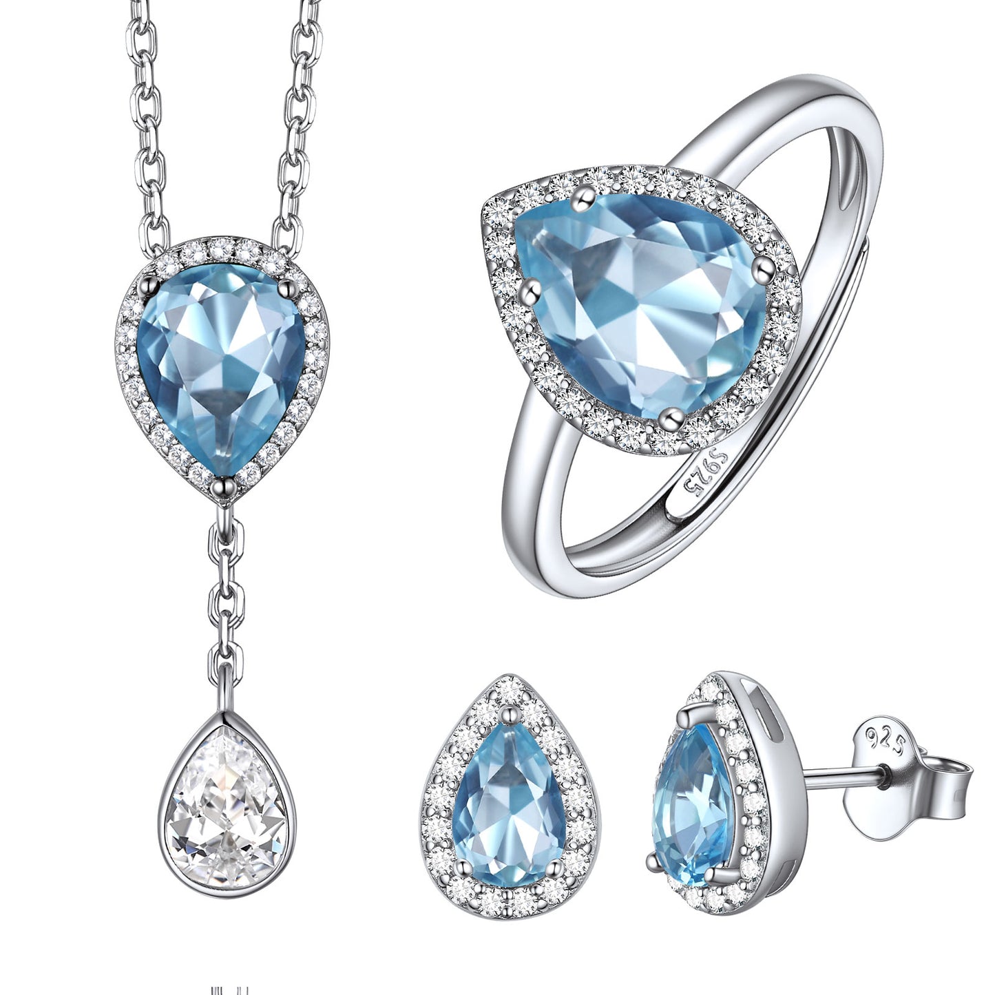 Halo Pear Cut Birthstone Jewelry Set