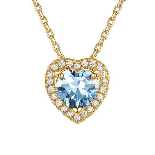 March Halo Heart Birthstone Necklace for Women