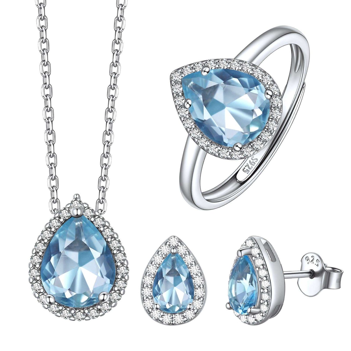 Pear Cut Halo Birthstone Jewelry Set