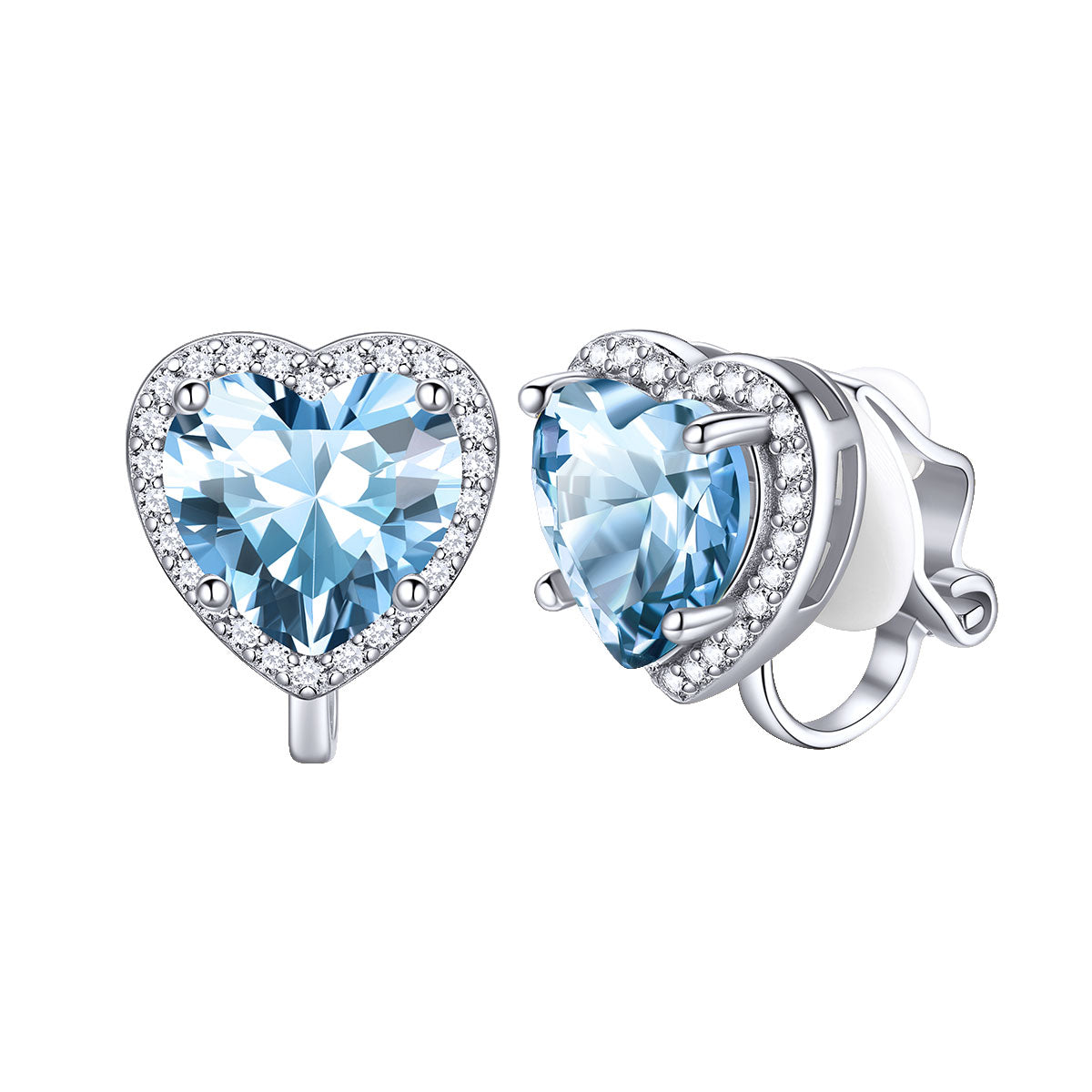 March Heart Birthstone Clip-on Earrings