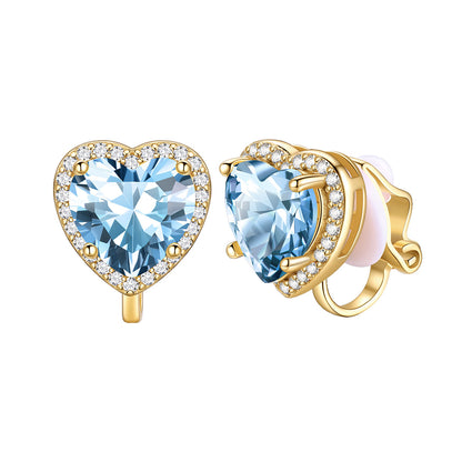 March Heart Birthstone Clip-on Earrings Gold Plated