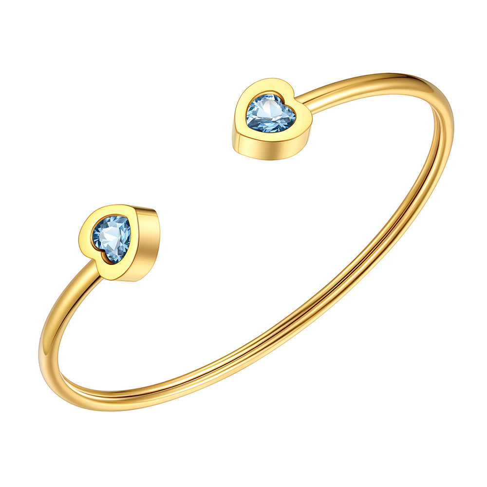 March Heart Birthstone Cuff Bracelet Gold-3