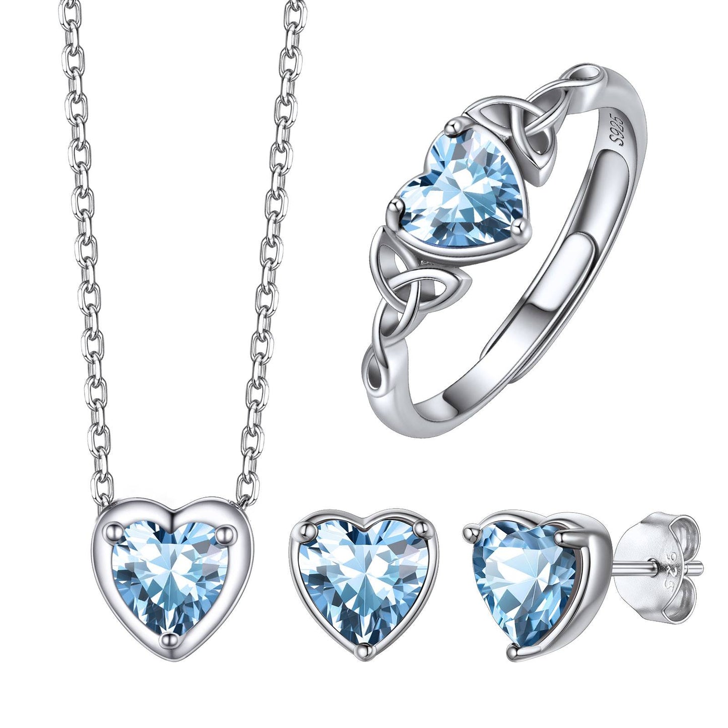 March Heart Birthstone Jewelry Set