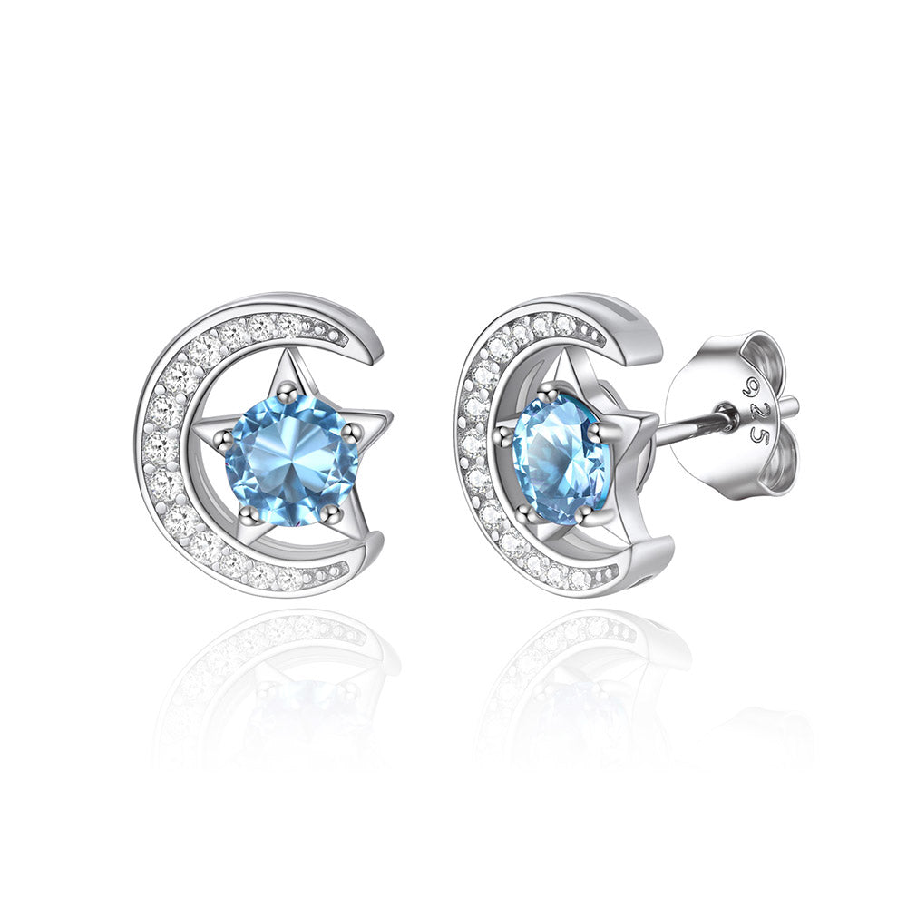 March Moon Star Birthstone Stud Earrings